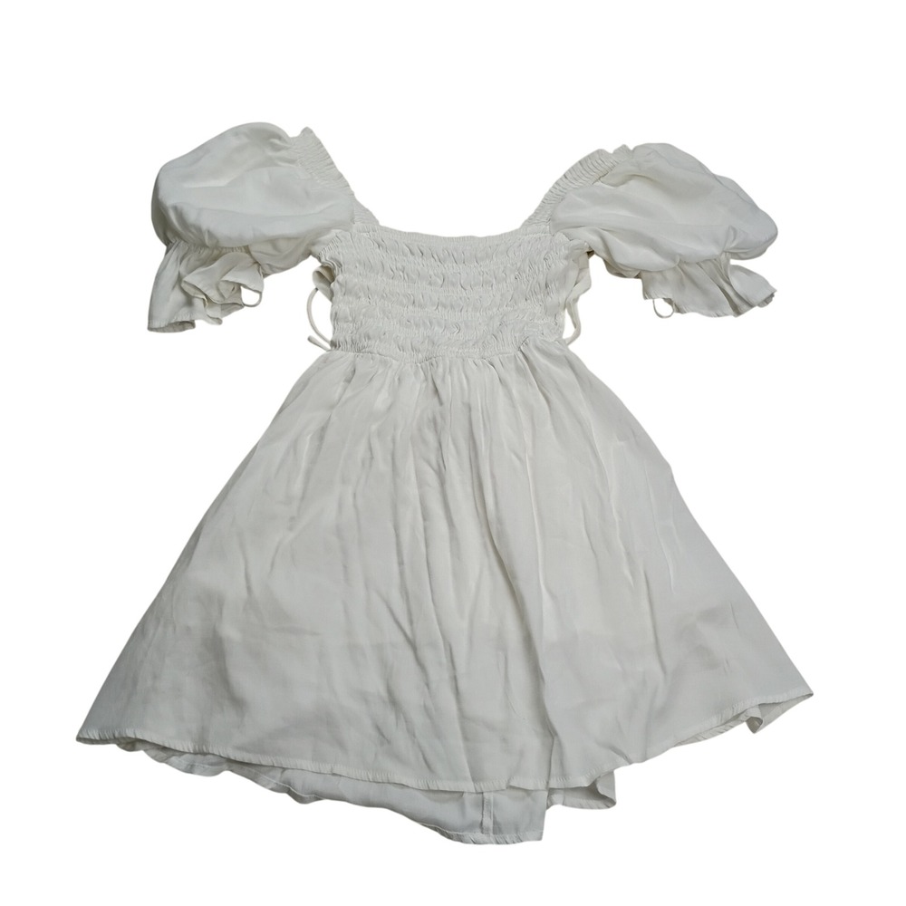 Princess Polly Mini Dress Women 2 White  Smocked Puff Sleeve Open Back‎